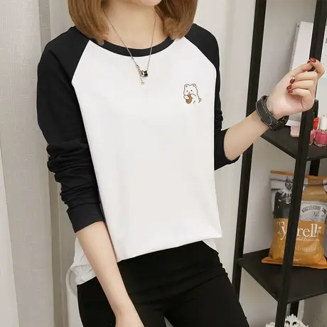 长袖纯棉上衣t恤女内搭2022年春秋新款ins潮韩版宽松插肩袖打底衫图片