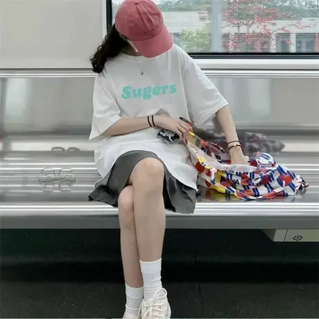 个性炸街女式t恤短袖纯棉夏oversize2023新款美式高街ins潮牌上衣商品大图