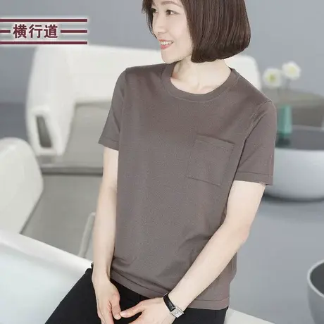 宽松大码体恤口袋针织衫短袖t恤女士上衣夏装新款圆领打底衫纯色图片