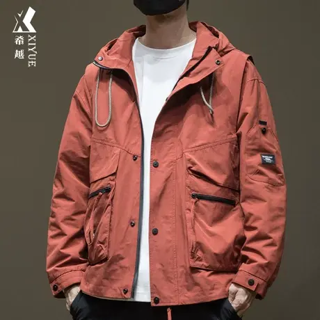 希越多口袋男士夹克外套2023秋冬宽松大码痞帅机能风连帽冲锋衣潮商品大图