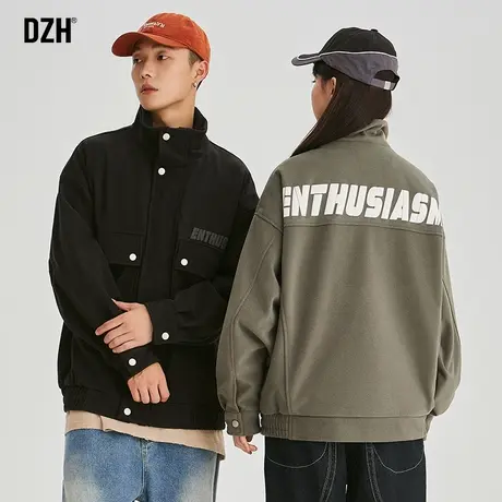 情侣工装夹克男秋季大码宽松翻领上衣2023年新款美式休闲外套男士商品大图