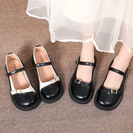 森系复古小皮鞋女夏款2023年秋季厚底晚晚风jk蝴蝶结温柔粗跟单鞋商品大图