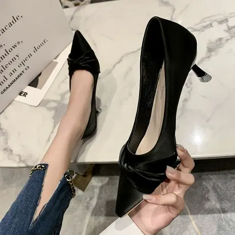 时尚气质尖头细跟高跟鞋女2024春新款女鞋网红ins浅口一脚蹬单鞋商品大图