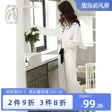 妮狄娅新款睡衣女春秋纯棉长袖长裤套头翻领秋季家居服两件套套装商品大图
