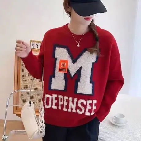 红色女毛衣加厚针织打底衫韩版宽松时尚洋气女内搭2023年秋冬新款商品大图