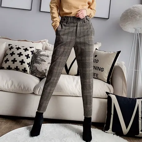 【直播】粉红大布娃娃春秋九分裤女时尚格子直筒裤薄款显瘦休闲裤商品大图