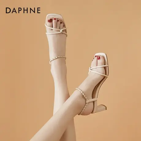 达芙妮高跟鞋设计感小众2022年新款法式细跟露趾性感气质凉鞋女夏商品大图