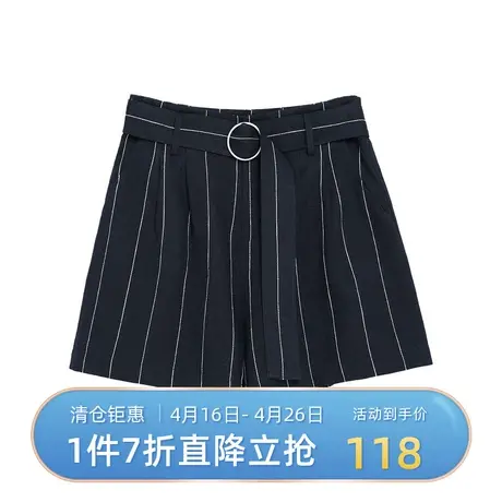 伊芙丽新款高腰显瘦条纹直筒裤休闲短裤女韩版1B4958921商品大图