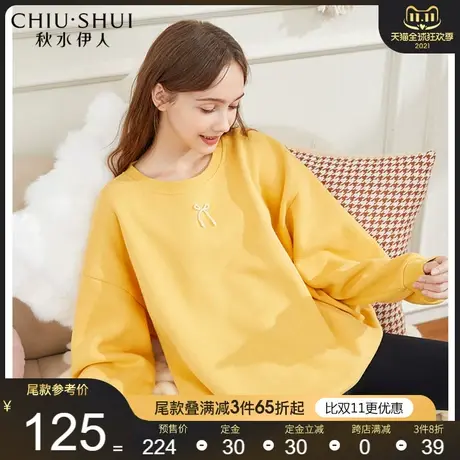 秋水伊人简约蝴蝶结卫衣2021年冬季新款女装圆领百搭时尚长袖上衣图片