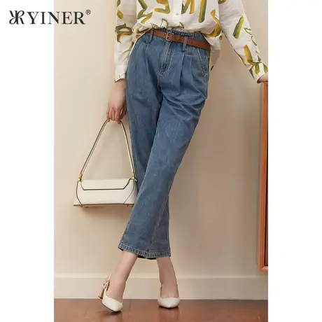 *YINER音儿女装2021秋季舒适弹力直筒裤牛仔裤商品大图