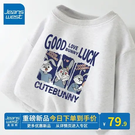 KV真维斯浅花灰圆领卫衣女春秋2024新款宽松洋气独特别致上衣内搭商品大图