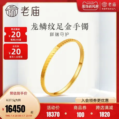 老庙黄金祥瑞守护龙鳞纹镜面金几何花纹手镯女士手饰婚嫁计价正品图片