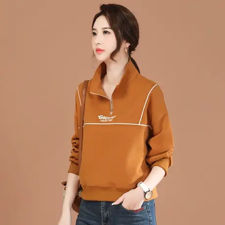 韩潮袭人立领印花长袖卫衣女休闲显瘦拼接上衣商品大图