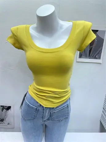 CHAO好穿~修身百搭圆领短袖T恤女纯色显胸纯棉体恤打底衫上衣春夏商品大图