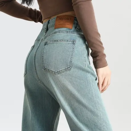 直筒裤宽松牛仔裤女窄版阔腿裤2024年新款春秋季复古长裤显瘦裤子商品大图