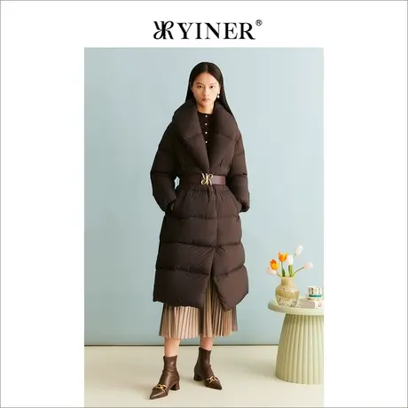 【聚暖白鹅绒】YINER音儿女装冬季美拉德长款羽绒服商品大图