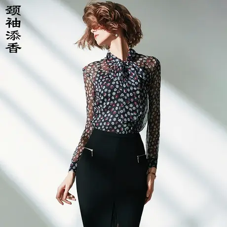 颈袖添香2024春季新款时尚气质修身桑蚕丝雪纺衫衬衣女商品大图