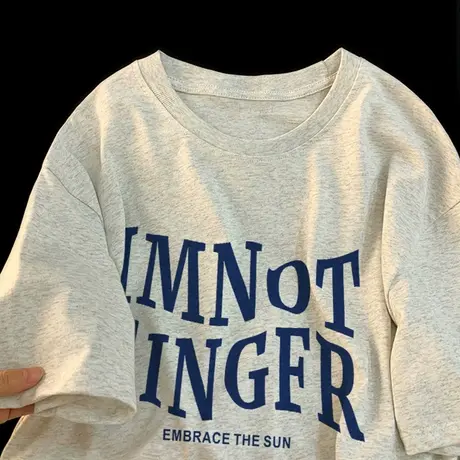 纯棉设计感印花字母短袖t恤女夏季宽松chic港味半袖oversize上衣商品大图