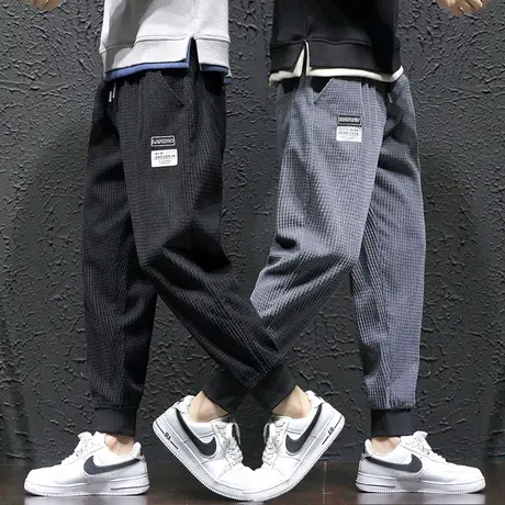 灯芯绒裤子男2021新款男装休闲长裤男士加绒加厚束脚运动裤秋冬季商品大图