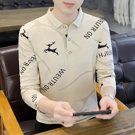 2022新款秋季立领长袖T恤男士纯棉打底衫青年学生汗衫Polo衫秋衣商品大图