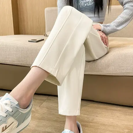 杏色烟管裤女春季2024新款高腰显瘦小个子休闲西裤九分直筒西装裤图片