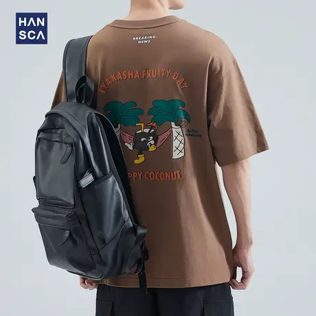 hansca 重磅t恤短袖男纯棉复古夏季潮牌刺绣宽松圆领休闲半袖上衣商品大图