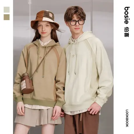 【BananaDo专属】bosie2024年春季新款卫衣男情侣撞色拼接上衣潮商品大图