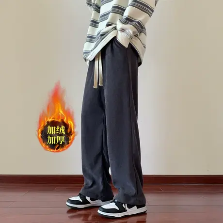 灯芯绒男裤秋冬季加绒加厚纯色休闲裤子男宽松百搭直筒运动长裤男商品大图