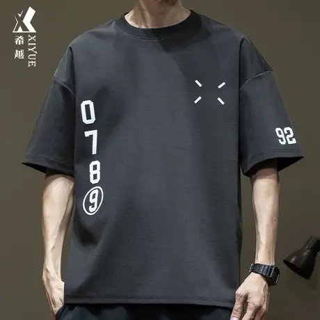 希越重磅270克天丝棉T恤男2024夏季新款宽松大码男士体恤美式上衣商品大图