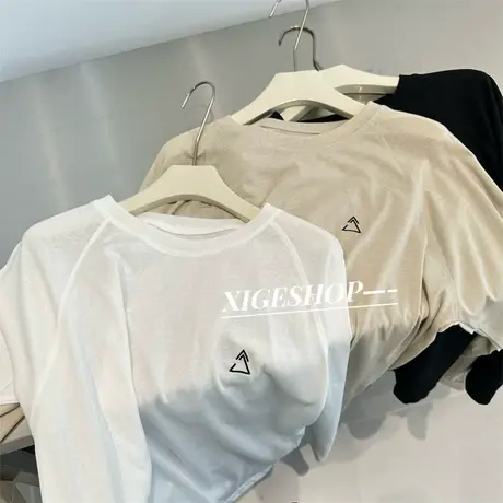 白色竹节棉宽松长袖t恤女垂感显瘦慵懒插肩袖小刺绣内搭打底衫春商品大图