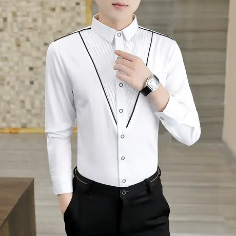 痞帅气衬衫男士春秋季长袖潮牌高级感修身衬衣发型师韩版个性寸衫商品大图