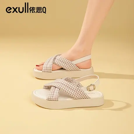 依思q厚底凉鞋女款夏季2024年新款时尚百搭露趾仙女风沙滩罗马鞋图片