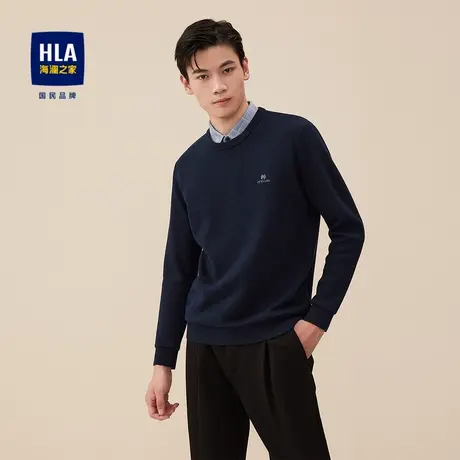 HLA/海澜之家简约大气双领长袖针织衫石墨烯保暖刺绣假两件毛衣男图片