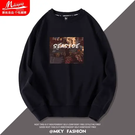 欧美高街ins复古圆领卫衣男长袖潮牌加绒宽松无帽2023春秋冬上衣图片