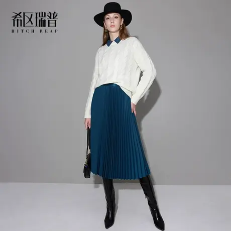 希区瑞普高端经典设计感百褶半身裙2023新款秋冬高腰显瘦个性长裙图片