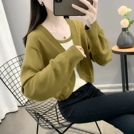 秋季新款2023背心打底衫短外套针织衫吊带开衫两件套洋气百搭上衣商品大图