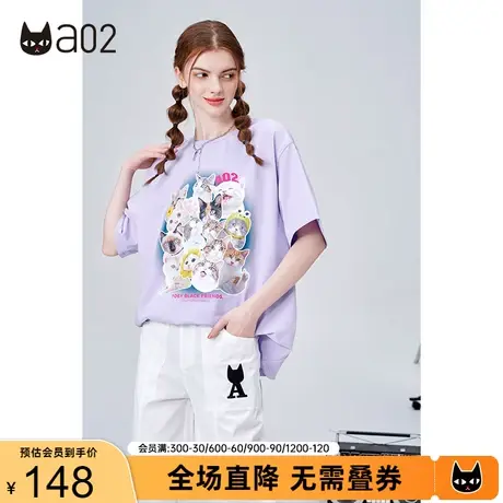 a02设计感卡通猫咪印花短袖T恤夏季新款甜酷百搭上衣女ins商品大图