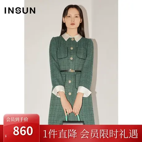 恩裳COVER冬季2022时尚减龄色织金葱粗花呢小香风POLO连衣裙图片