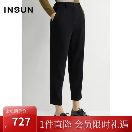 恩裳冬季新品舒适羊毛保暖经典黑色休闲九分铅笔裤女图片