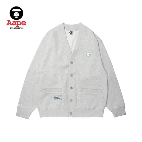Aape旗舰店男装秋冬薄绒猿颜徽章刺绣V领纽扣卫衣开衫外套A317XAL商品大图