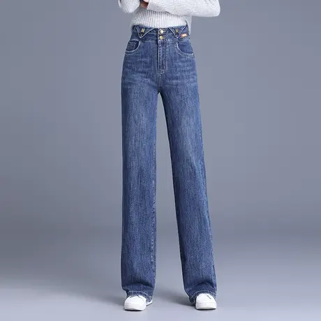 牛仔裤女2023秋季新款高腰垂感弹力休闲阔腿裤通勤百搭时尚长裤子商品大图