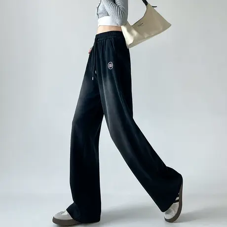 黑色运动卫裤女早秋新款高腰显瘦松紧腰抽绳宽松休闲窄版阔腿裤子商品大图