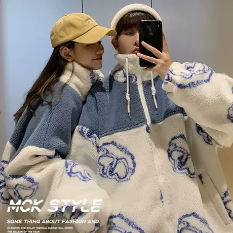 羊羔毛外套女2021新款秋冬宽松韩版情侣上衣加绒加厚棒球服ins潮图片