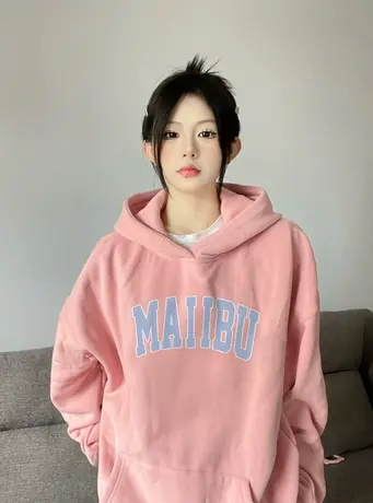 美式复古oversize潮牌卫衣女2023春秋薄款宽松慵懒风上衣连帽外套图片