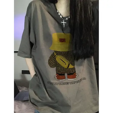 纯棉设计感欧货小熊短袖t恤女夏季2023新款宽松港风chic半袖上衣商品大图