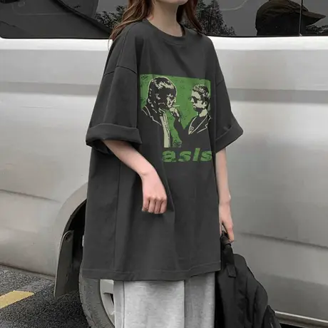 纯棉设计感美式复古短袖t恤女夏季新款小众高街宽松半袖大码上衣商品大图