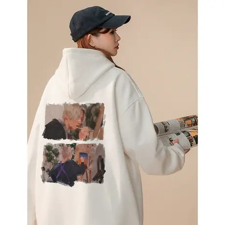 oversize银狐绒连帽卫衣女秋冬季加绒加厚ins潮牌设计感宽松外套图片