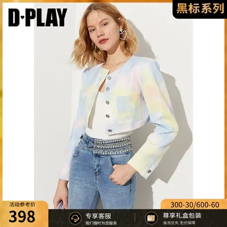 DPLAY【黑标】ins风圆领单排扣高腰单排扣渐变印花小外套商品大图