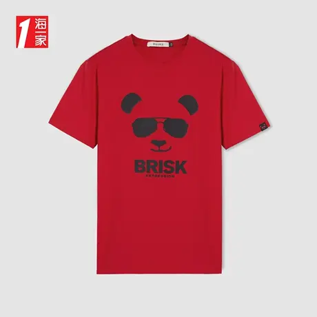 海一家时尚动物印花短T新款个性趣味休闲舒适短袖T恤男商品大图