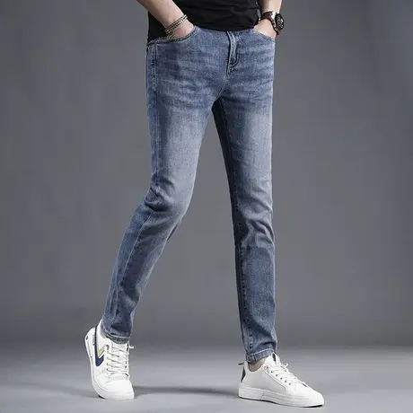 蓝色牛仔裤男款修身小脚夏季薄款2023新款韩版潮流百搭男士裤子商品大图
